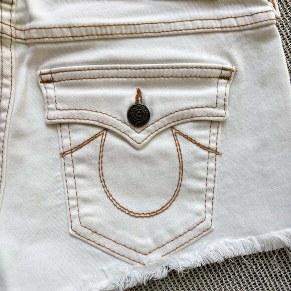 True Religion White Joey Cut Off Low Rise Super Short Shorts size 27 - Picture 6 of 13